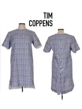 NWOT Tim Coppens Plaid Lace Up Back Mini Shift Dress Size L Designer Runway